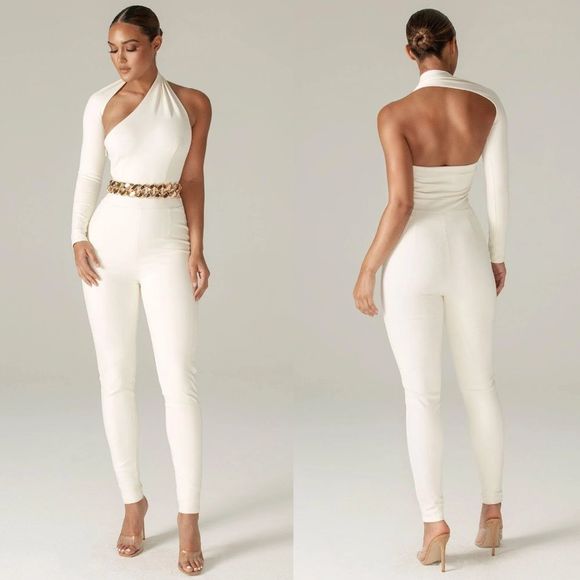 Elegant White One-Shoulder Jumpsuit - Picture 1 of 8